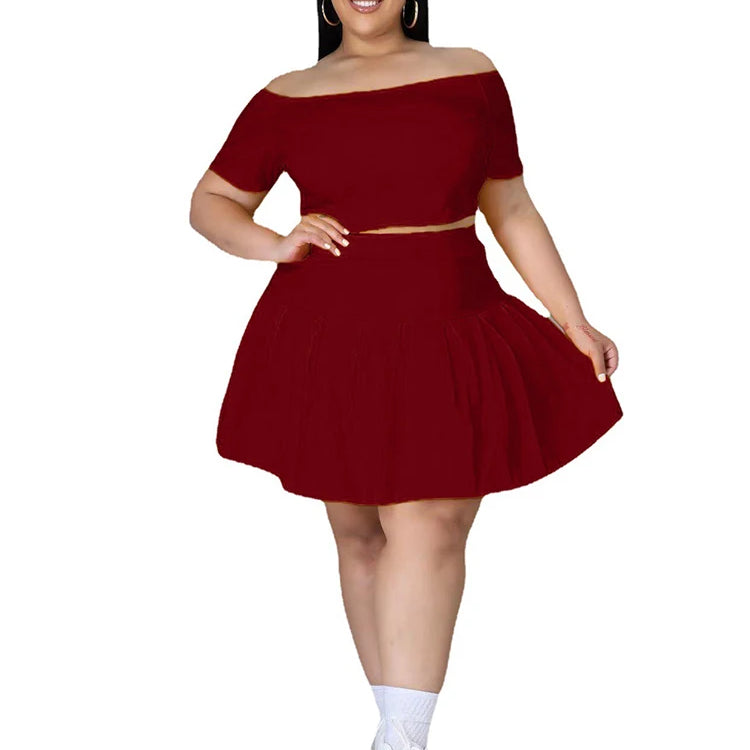 5xl Plus Size Women Clothing Wholesale Summer Outfits Crop Tops and Pleated Skirt Tracksuit Sweet Dress Suits Dropshipping