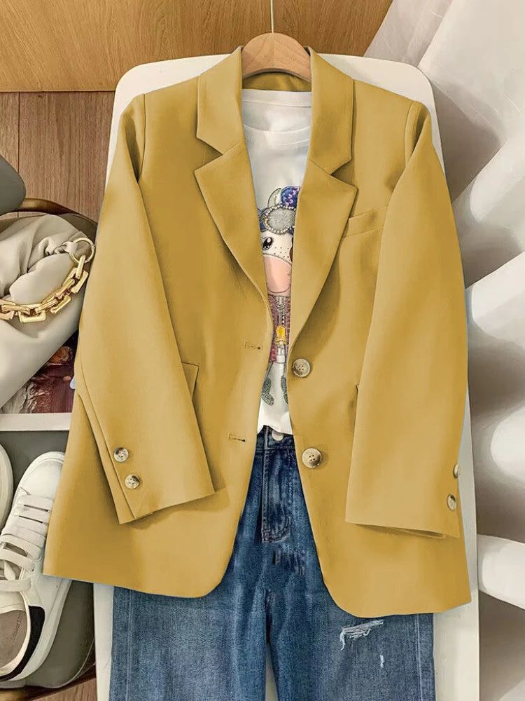 Spring Blazer Women Casual Loose Coat Long Sleeved Top Elegant Jackets Outwear for Office Lady Women Official Clothing