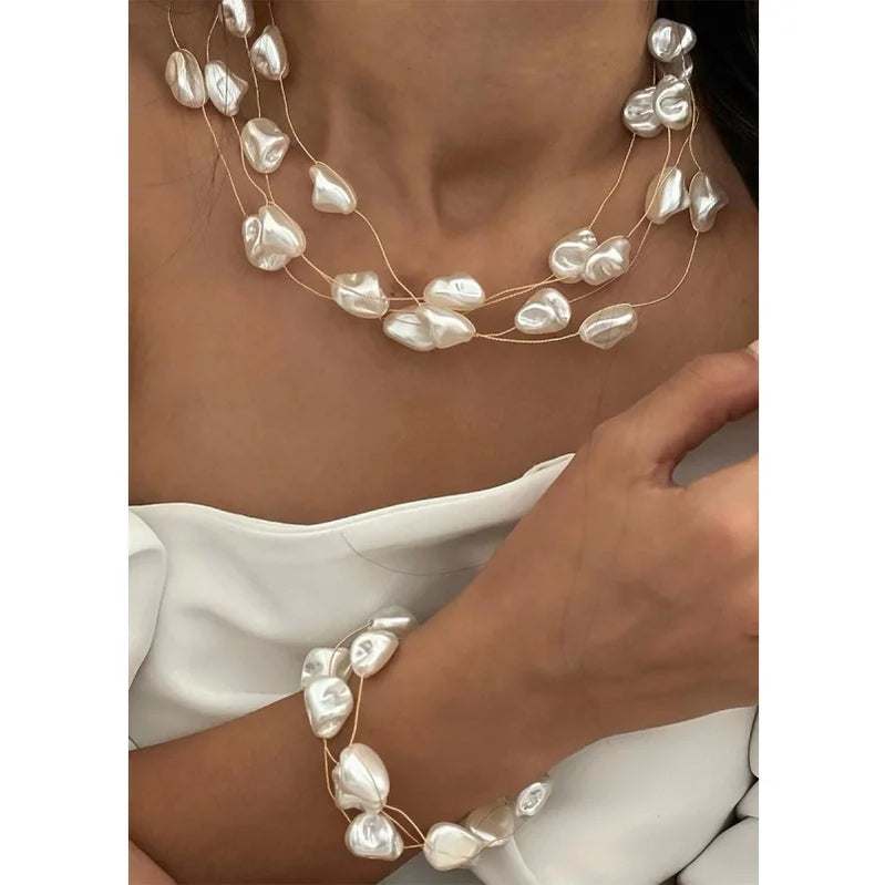 European And American Niche Vintage Choker Beaded Clavicle Chain Baroque Imitation Pearl Necklace