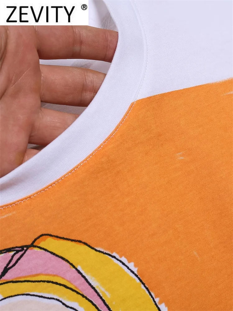 Women Fashion Contrast Color Beauty Print Casual T Shirt Female Basic O Neck Short Sleeve Chic Streetwear Tops T1875