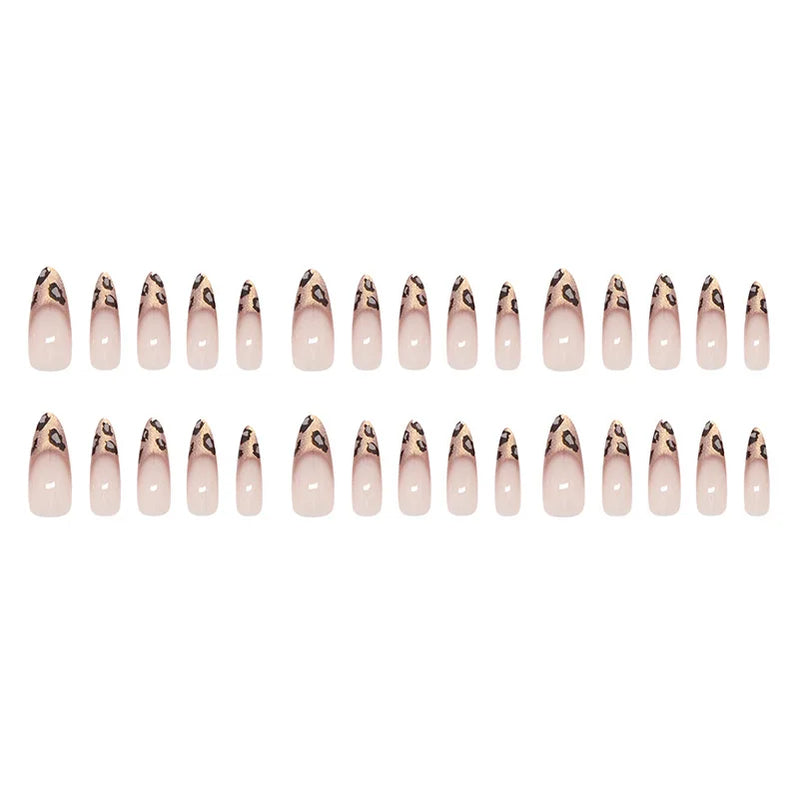 24pcs French Cat Eye Leopard Print Press on Nails Simple Short Nails Full Cover Wearable False Nails