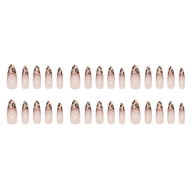24pcs French Cat Eye Leopard Print Press on Nails Simple Short Nails Full Cover Wearable False Nails