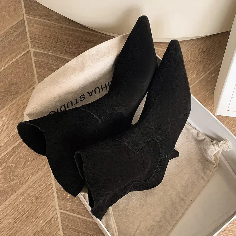 Autumn Ankle Boots For Women Fashion Slip On Short Boots Female Luxury Heel Women's Winter Footwear black