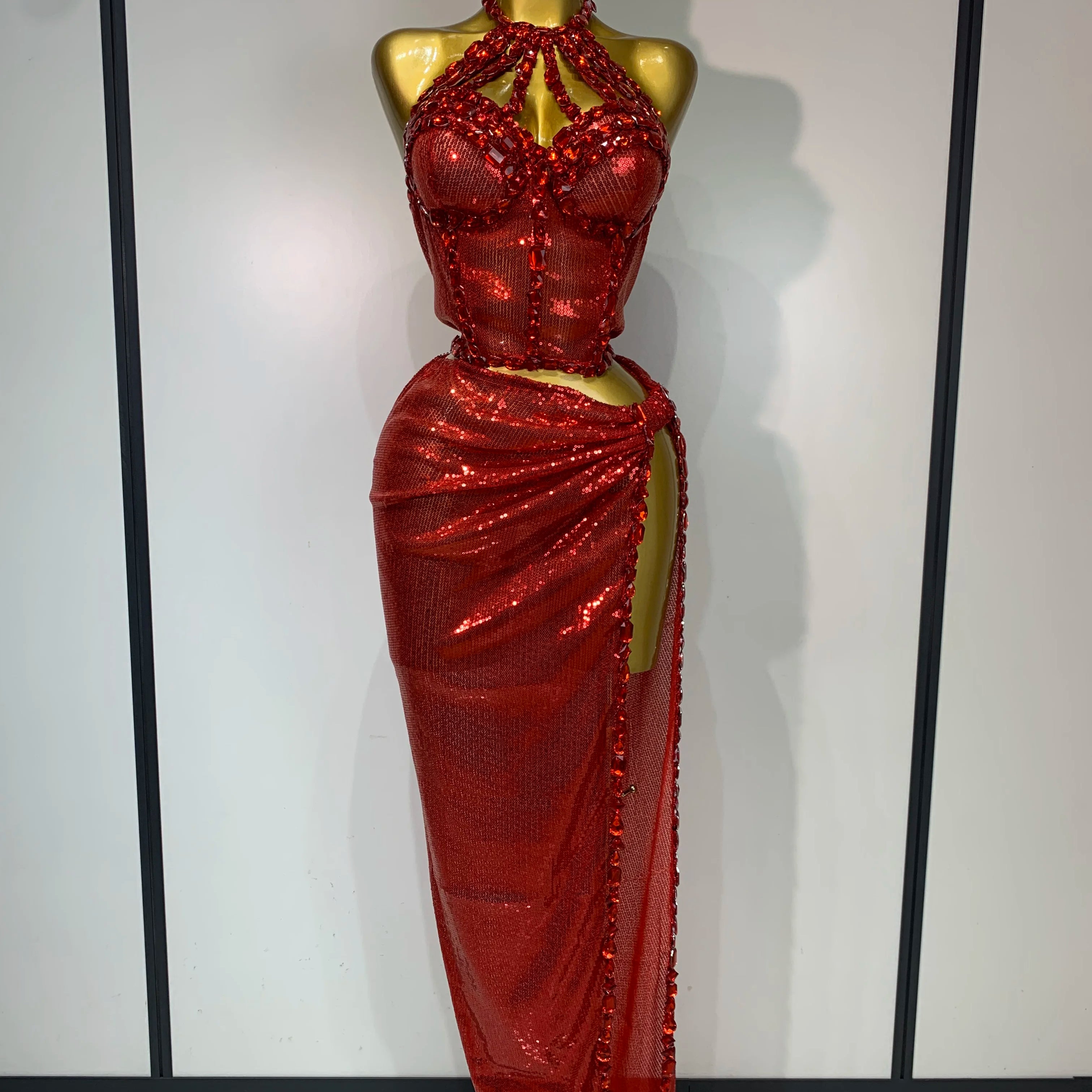 Sexy Backless Shiny Diamond Two Piece Set 2025 Women Elegant Evening Party Luxury Birthday Nightclub Singer Stage costume