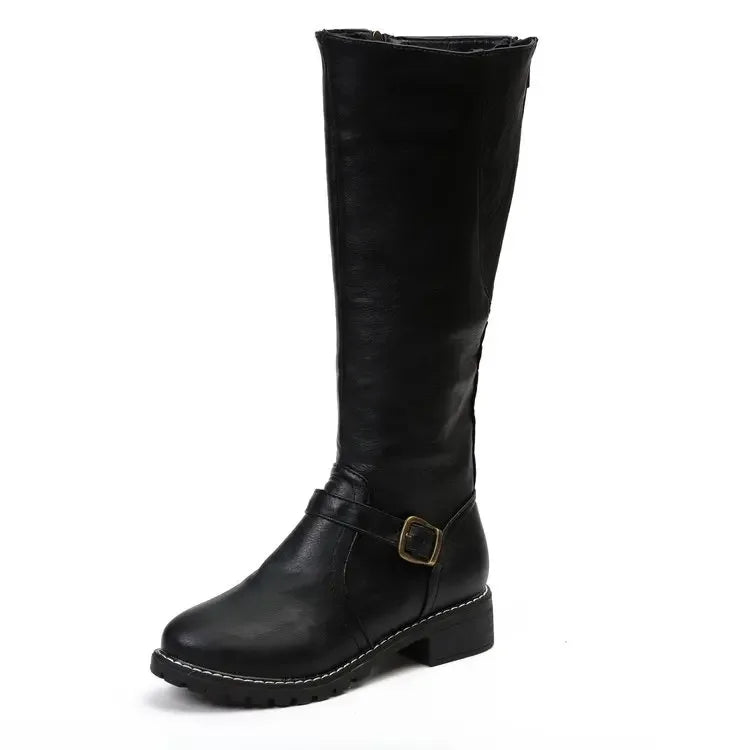 Autumn and Winter Woman Boots Vintage Round Head Knee High Knight Boots Combat Gothic Elegant Block Heel Women's Long Boots black