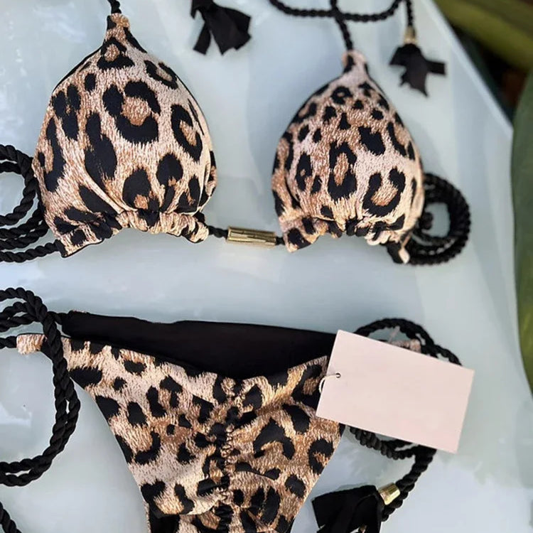 Sexy Swimsuit Women Triangle Bikinis Set Thong Bandage Swimsuits Solid Color Bath Suit Two Piece String Swimear Beach Wear