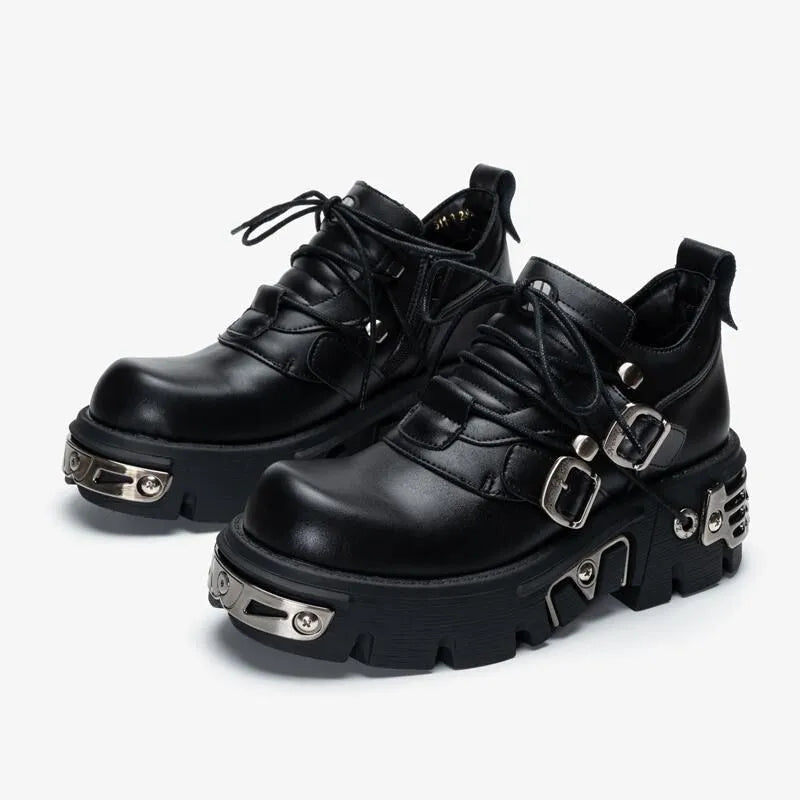 U-DOUBLE Brand Punk Style Women Shoes Lace-up heel height 6CM Platform Shoes Woman Gothic Ankle Boots Metal Decor Woman Sneakers HT392BLACK