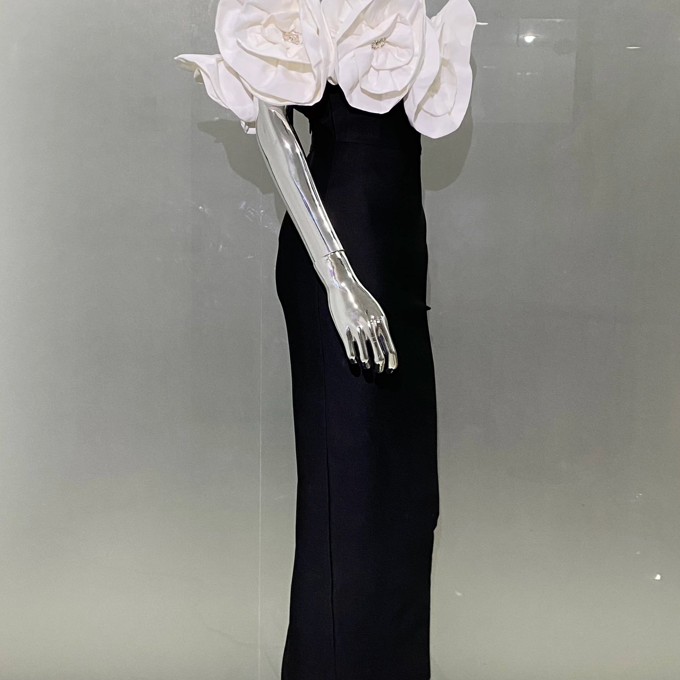 Women Sexy Big Flowers Off the SHoulder Bodycon Bandage Long Dress Fashion Celebrate Evening Party Dress