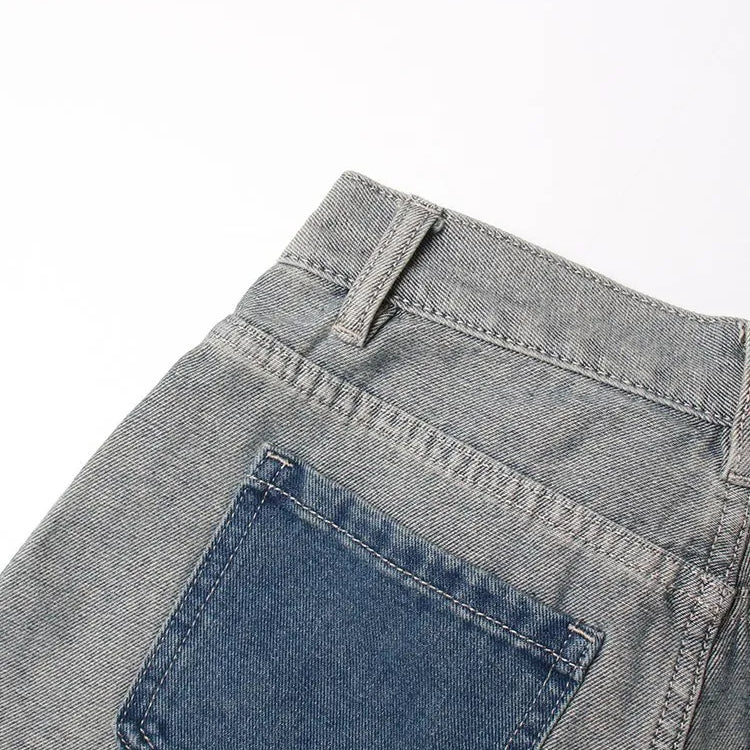 Casual Patchwork Denim Trousers For Women High Waist Hit Color Straight Wide Led Jeans Female Fashion Autumn Clothing New