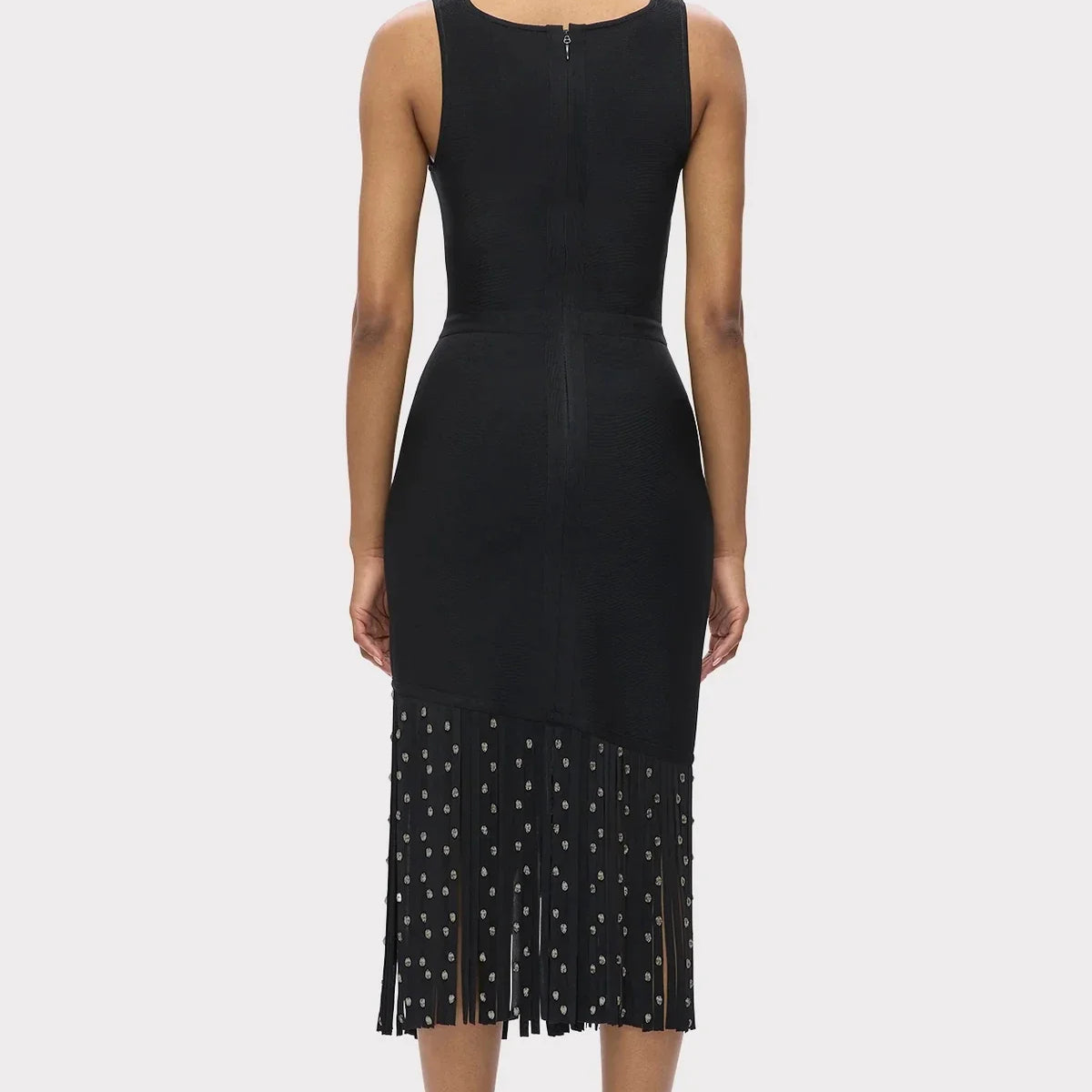 Fashion Crystal Tassel Temperament Suspender Bodycon Bandage Dress Sexy Midi Evening Party Birthday Dresses Vestidos