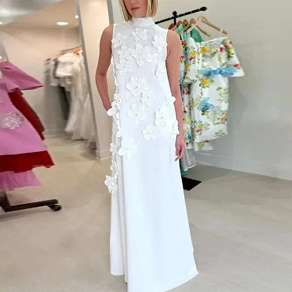 TWOTWINSTYLE Patchwork Lace Up A Line Dress For Women Stand Collar Sleeveless High Waist Spliced Appliques Slim Dresses Female