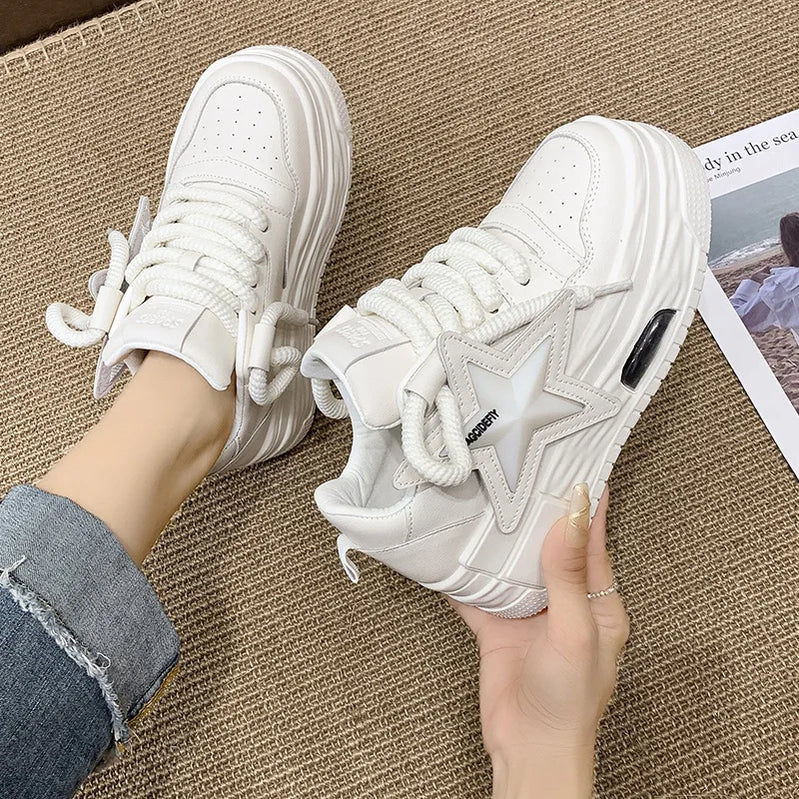 Luxury Women's Shoes Lightweight Fashion Versatile Casual Little White Shoes Women's Matsutake Thick Sole Sports Shoes white