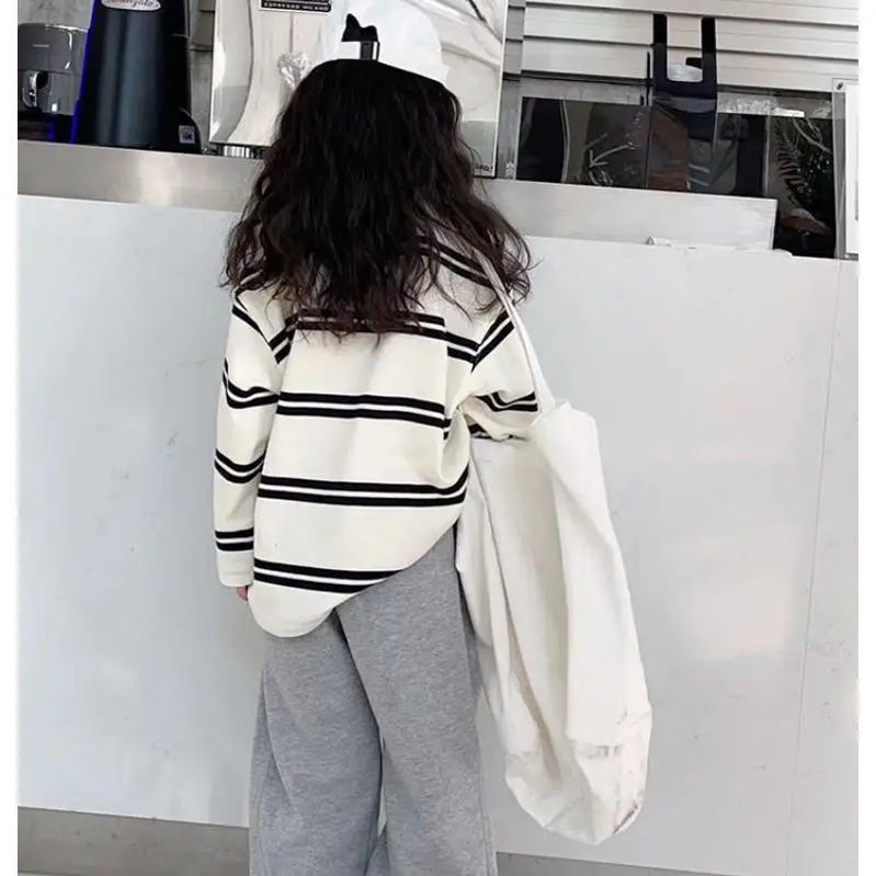 Korea Style Simple Kids Clothes Girl 2Pcs Set Clothing Long Sleeve Striped+Loose Pant Outfits for Teen Girl 6 8 10 12 14Y