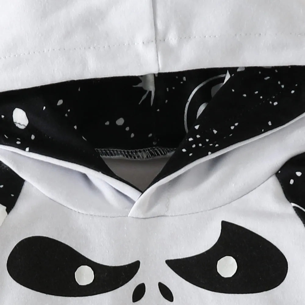 Halloween Baby Boy 2Pcs Outfits Grimace Letter Printing Hooded Long-sleeved Top and Bodysuit Elastic Pants set Fall Clothes