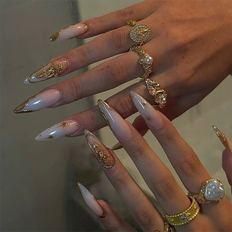 24Pcs Simple Wearable Blush Pink Oval Nail Art Short Almond Fake Nail Full Cover Stripe Pattern Fashion with Jelly Glue Manicure