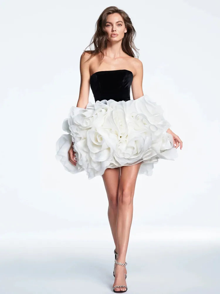 Women Summer Celebrity Sexy Strapless Ruffles Patchwork Ball Mini Gowns Dress 2025 Elegant Evening Party Club Vestido