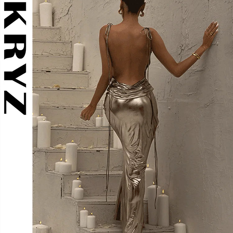 Ladies New Elegant Evening Party Dress Women Sleeveless Backless Sexy Bodycon Maxi Dresses Female Clubwear Fashion Prom Outfits