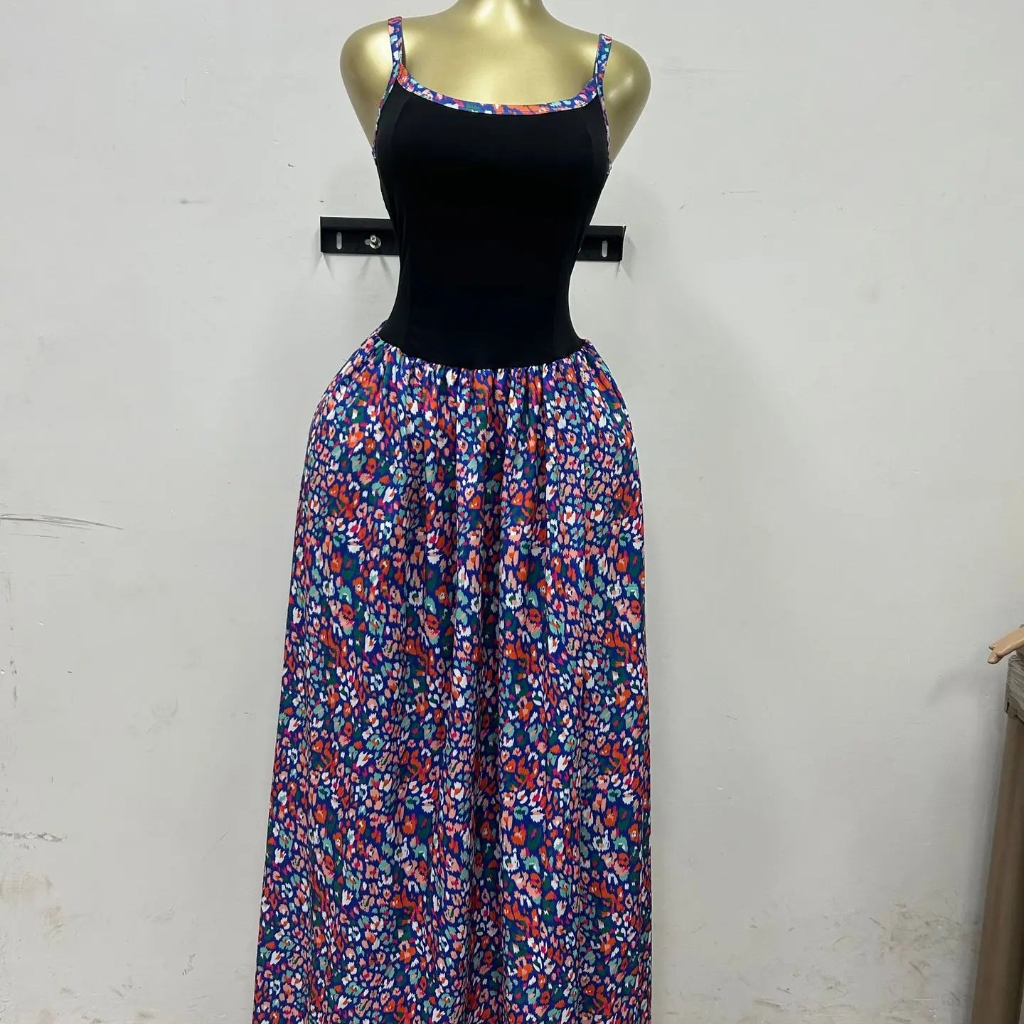 CM.YAYA Women Floral Printed Patchwork Strap Tank Maxi Long Dress 2025 Summer Beach Birthday Sexy Club Party Evening Dresses black