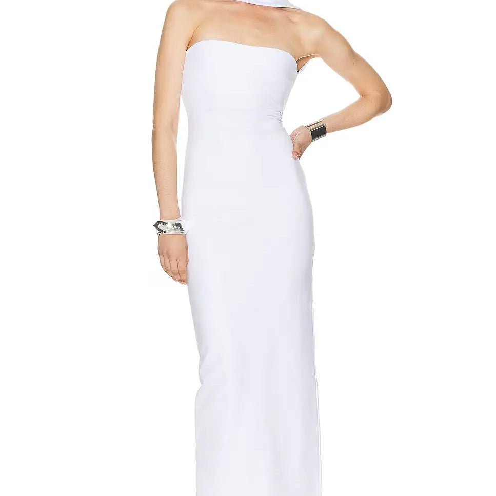 White Red Color Women Sexy Halter Off the Shoulder Bodycon Long Bandage Dress Fashion Celebrate Evening Party Red Carpet Dress