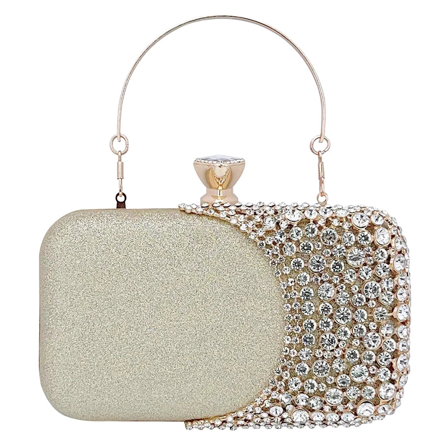 Crystal Evening Clutch Bag Wedding Purse Bridal Prom Party Sparkly Dinner Clutch Bags Rhinestone Glitter Handbag Gold