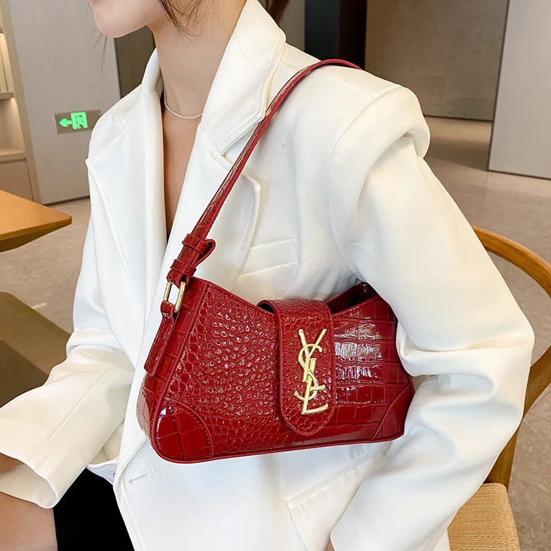 French Style Croc-Embossed Handbag 2025 New Luxury Underarm Purse, Elegant Top Handle & Crossbody Bag for Women