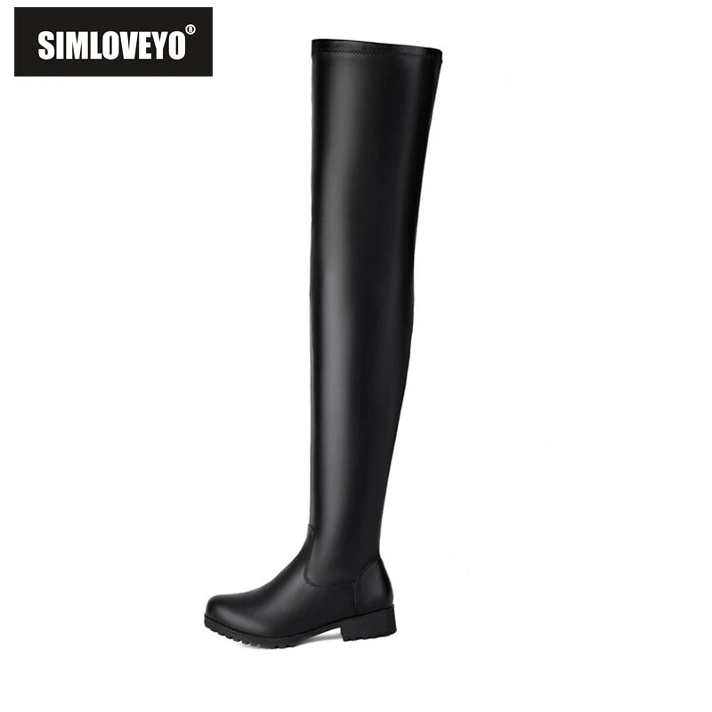 SIMLOVEYO Winter Autumn Over Knee Boots 3.5cm Square Heel Zip Round Toe Leather Thigh High Fashion Big Size 45 46 47 48 US17