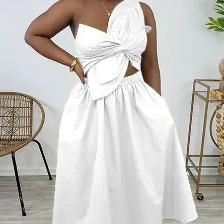 CM.YAYA Women Big Petal Front Strapless Midi Long Dress 2024 Summer Street Vestidos Sexy Party Evening Chic Big Swing Dresses