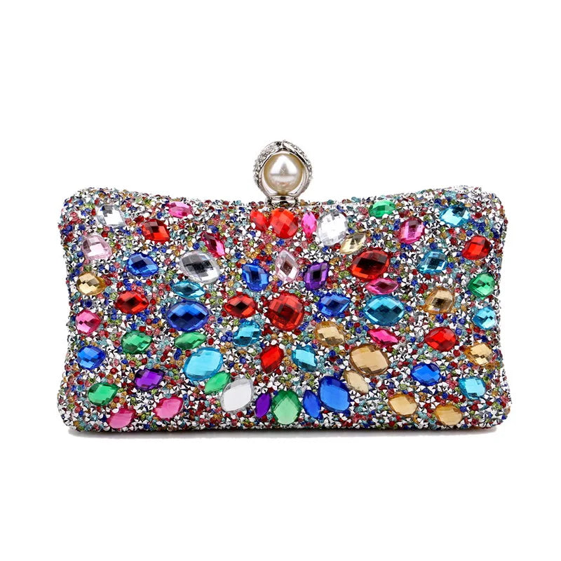 Rhinestones Women Bags Hollow Out Style Fashion Evening Bags Chain Shoulder Handbags Party Wedding Day Clutch Purse YM3218silvercolor