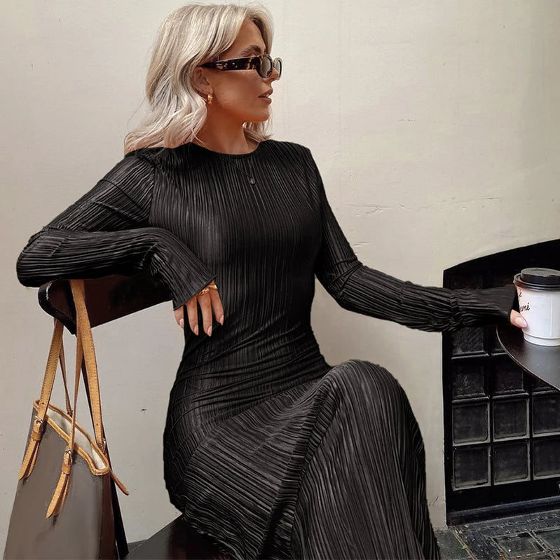 Hawthaw Women Fashion Long Sleeve Streetwear Bodycon Orange Midi Dress 2022 Autumn Clothes Wholesale Items For Business black