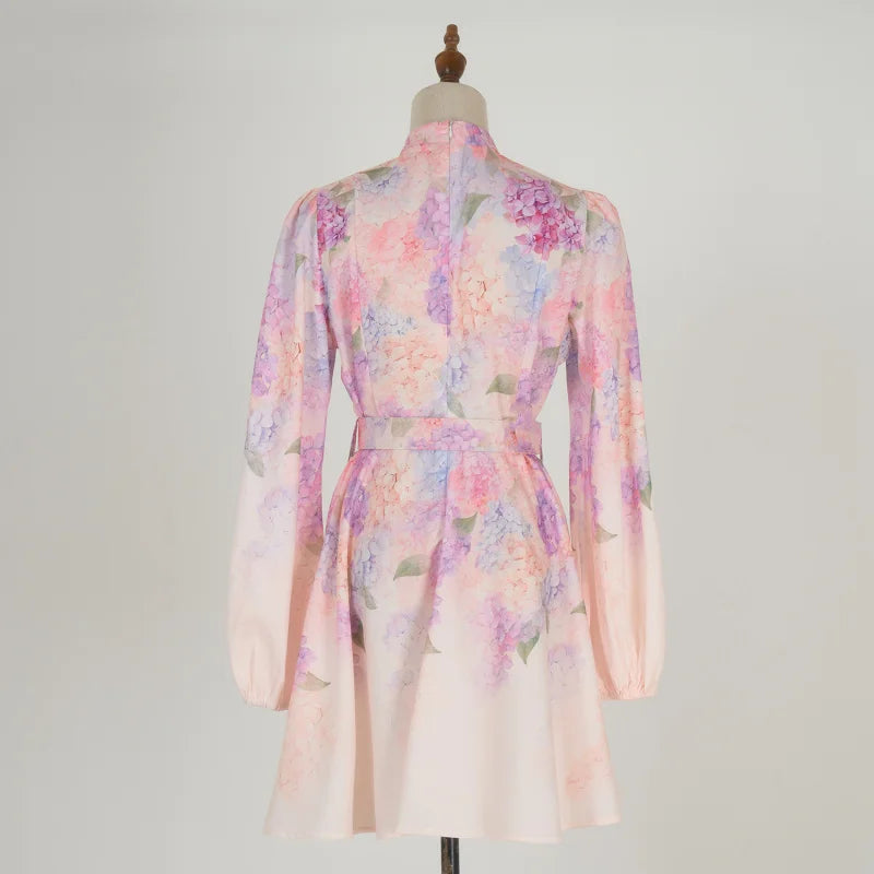 Shot In Stock European and American Vacation Style Long Sleeve Printed Short Dress Elegant Socialite Dress