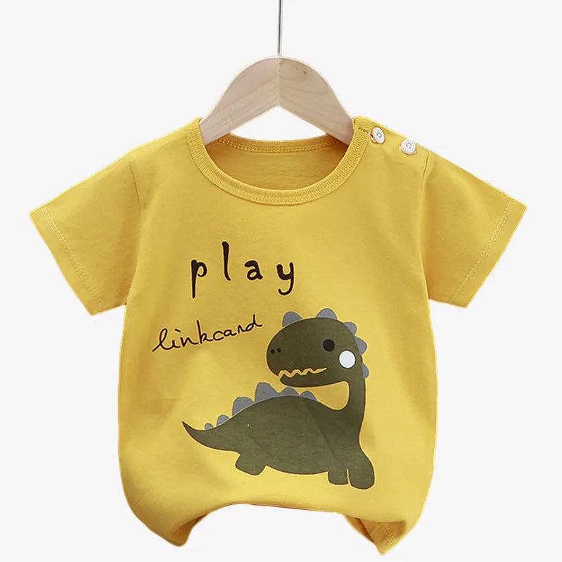 Children's Clothing T-Shirt Kids Clothes Boys Girls Summer Cartoon Tops Short Sleeve Clothes 100% Cotton Baby Clothing Yellow dinosaur