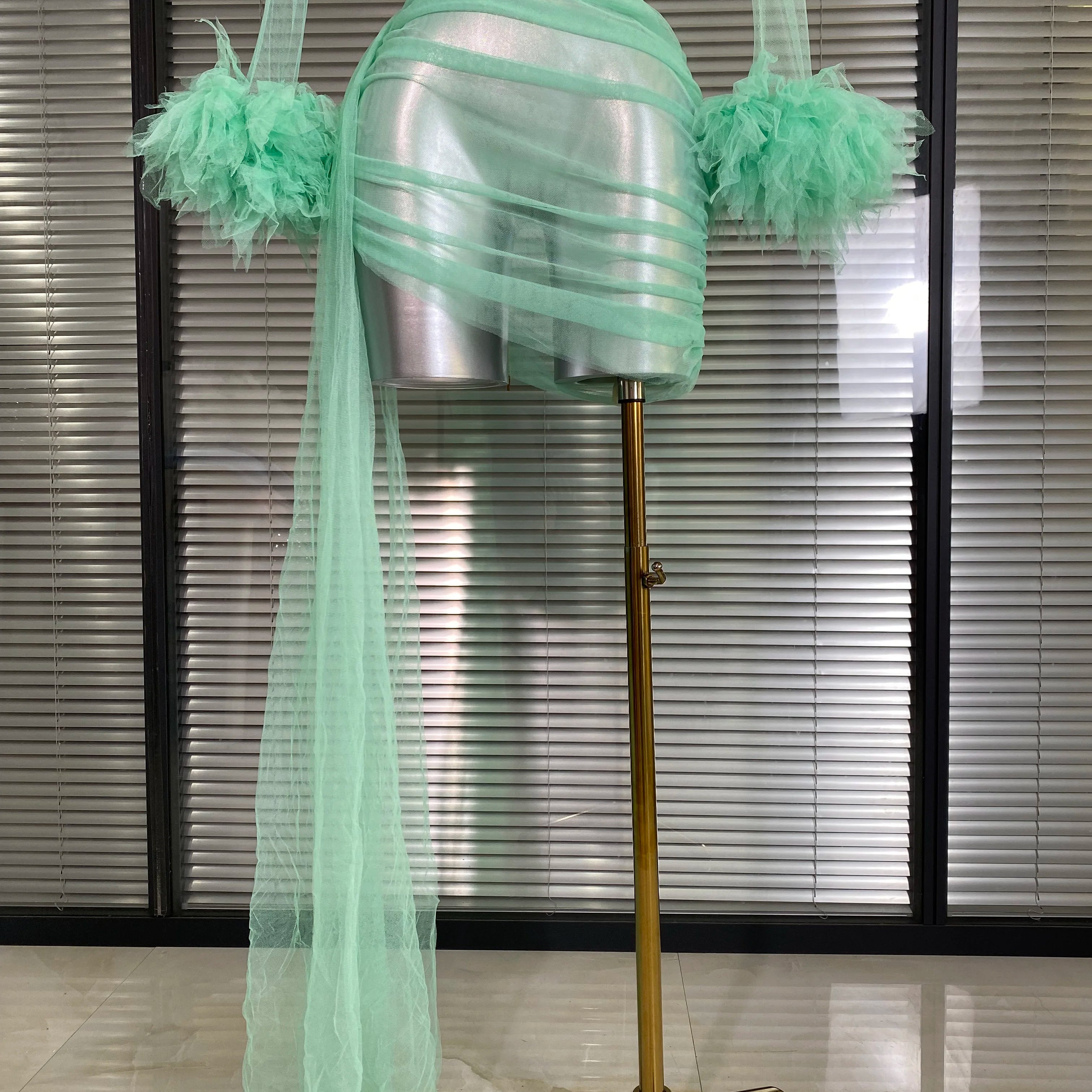Summer New 2025 Sexy Two Pieces Set Women Celebrity Laced Mint Mesh Night Club Skirt Suits Stage Performance Costume