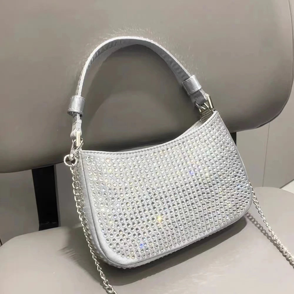 Fashion Purses For Women Luxury Designer Handbags Versatile Evening Clutch Bag Party Elegant Rhinestone Purse Silver CHINA