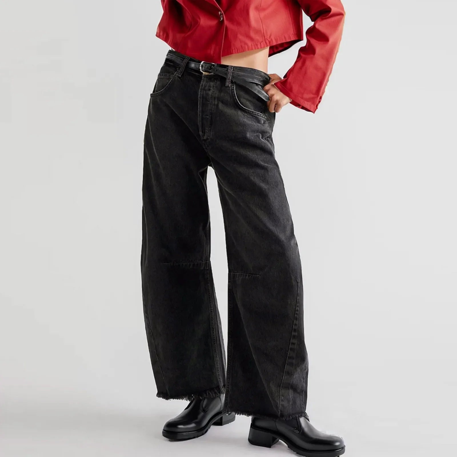 Women's Denim Pants Blue Wide Leg Jeans Cotton High Waist Casual Loose Trousers Office Ladies Woman Spring Autumn 2024 Black CN