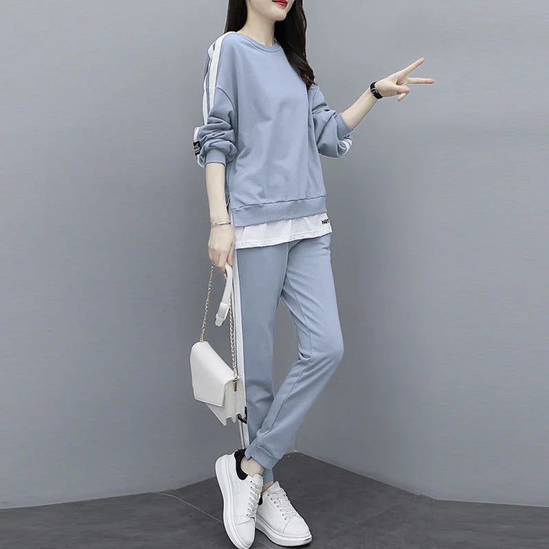 Women's Large Sweat Suit 2025 Spring Autumn New Plus Size Clothing Elegant Fashion Tops T-shirt Pants 2 Two Piece Sets For Women
