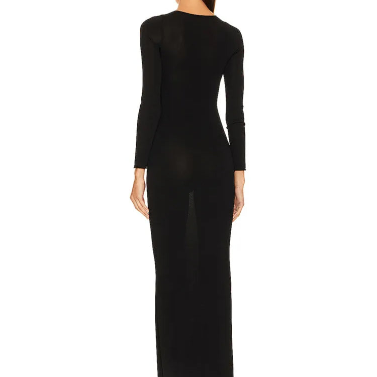 Luxury Women Celebrity Sexy Cut Out Butterfly Long Sleeve Black Maxi Long Bodycon Dress 2024 Elegant Evening Club Party Dress