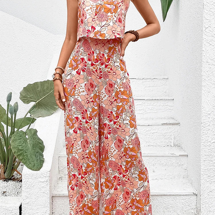 Elegant Long Jumpsuit Women Sexy Backless Wide Leg Jumpsuits Casual Sleeveless Floral Rompers Summer Clothes For Woman 2023 New