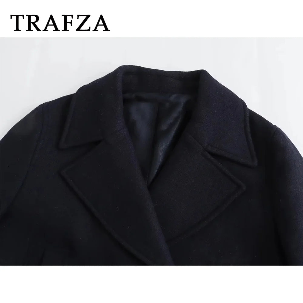 Autumn Winter Women Casual Double Breasted Jackets Fashion Office Lady Loose Solid Elegant Demi-season Short Jackets