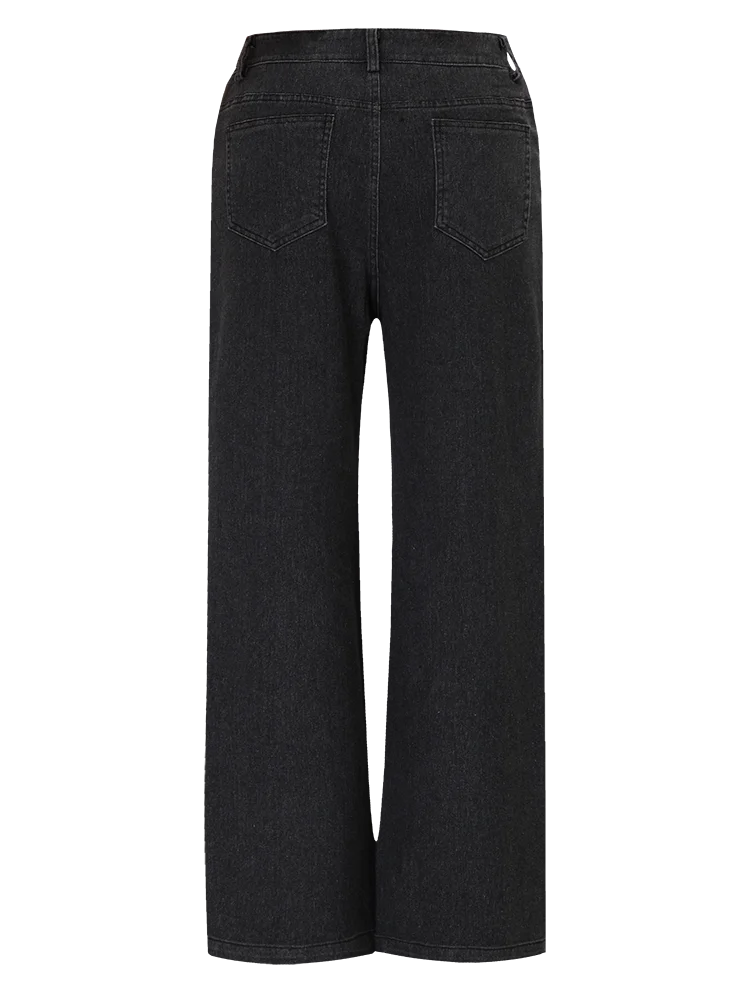 Fashion Trendy Diamond Design Loose Black Relaxation of Tall Waist Wide Legged Pants Autumn/Winter Women's Jeans