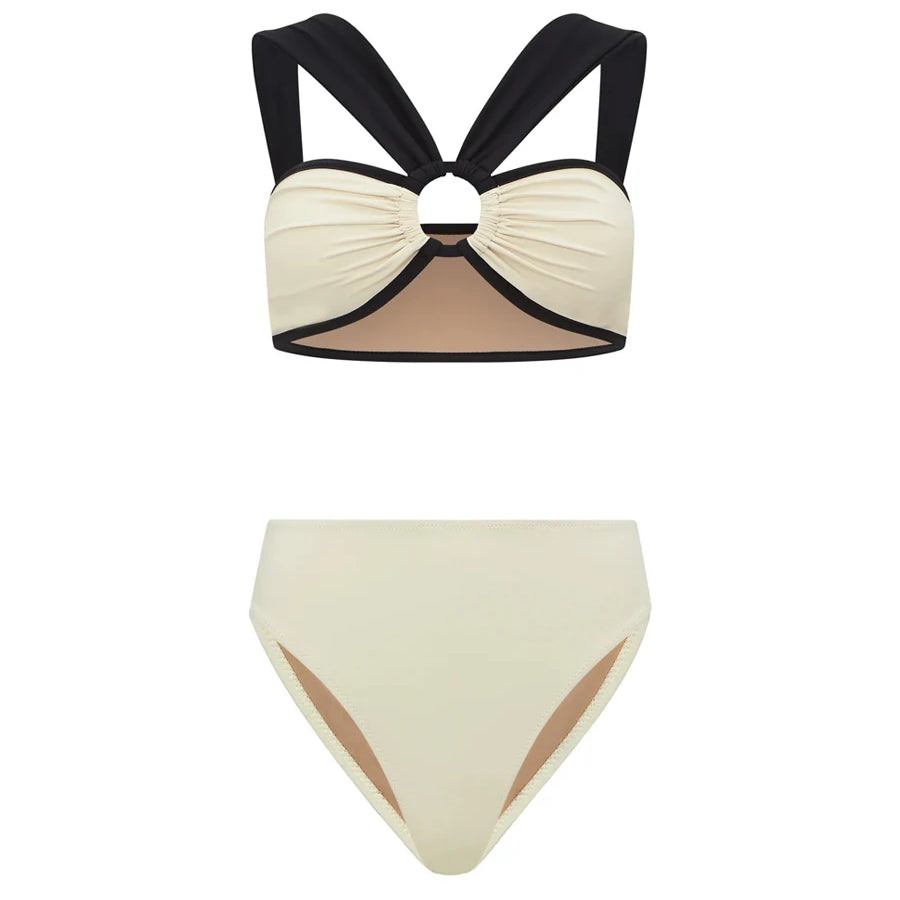 Colorblocked One-Piece Swimsuit and Beach Kaftan Dress Women's Elegant Fashion Bikini 2023 Holiday Luxury Bathing Suit Beachwear Bikini Set