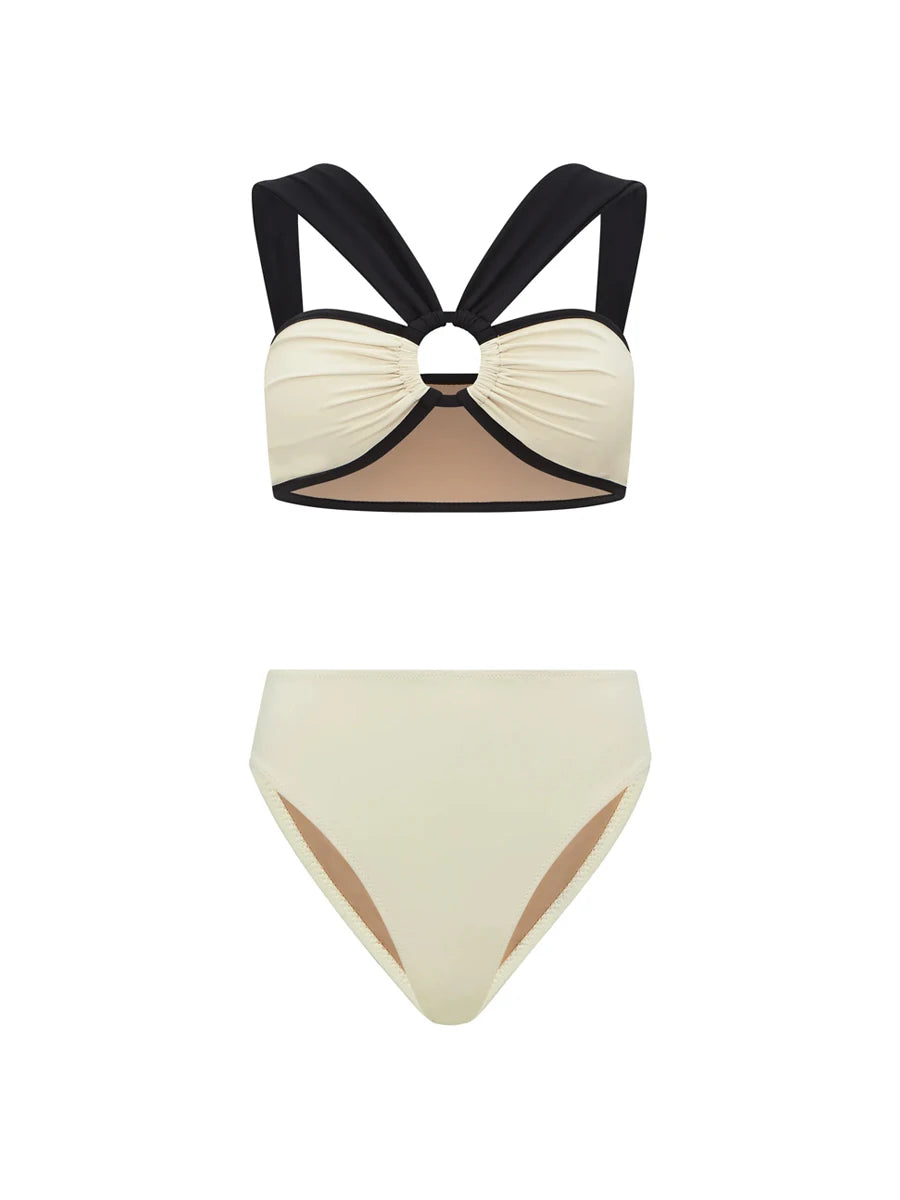 Colorblocked One-Piece Swimsuit and Beach Kaftan Dress Women's Elegant Fashion Bikini 2023 Holiday Luxury Bathing Suit Beachwear Bikini Set