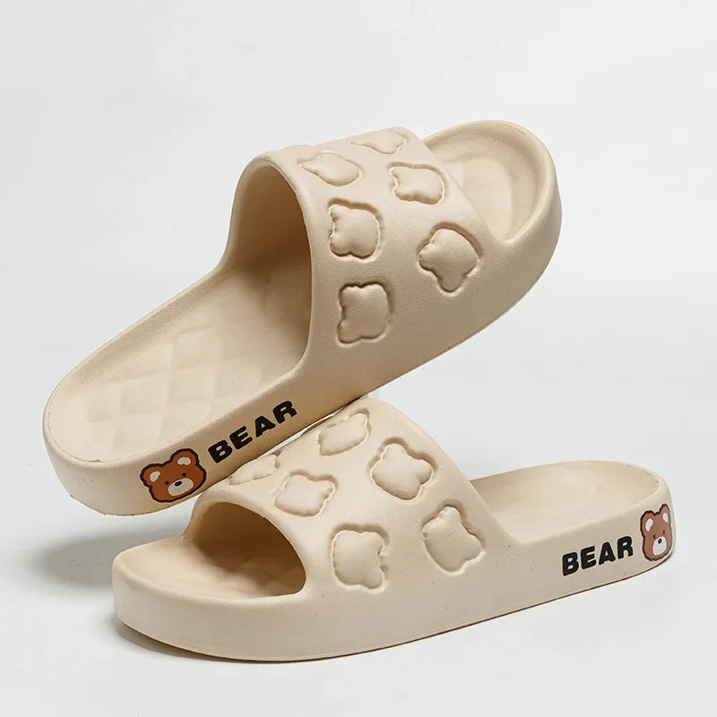 Fashion Cartoon Summer Couple Non-slip Soft Slides Lithe Comfort Sandals Men Women Casual Slippers Ladies' Home Flip Flops Khaki