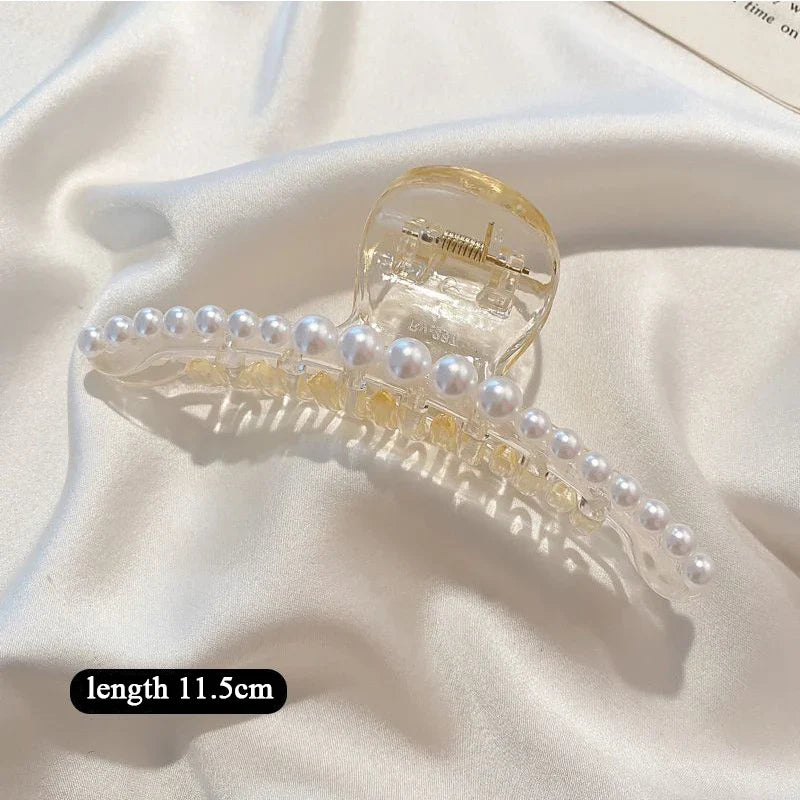 Elegant Big Pearl Hair Claws for Women Korean Acrylic Hair Clips Girls Large Size Barrette Shark Clip Fashion Hair Accessories 11.5cm one shape