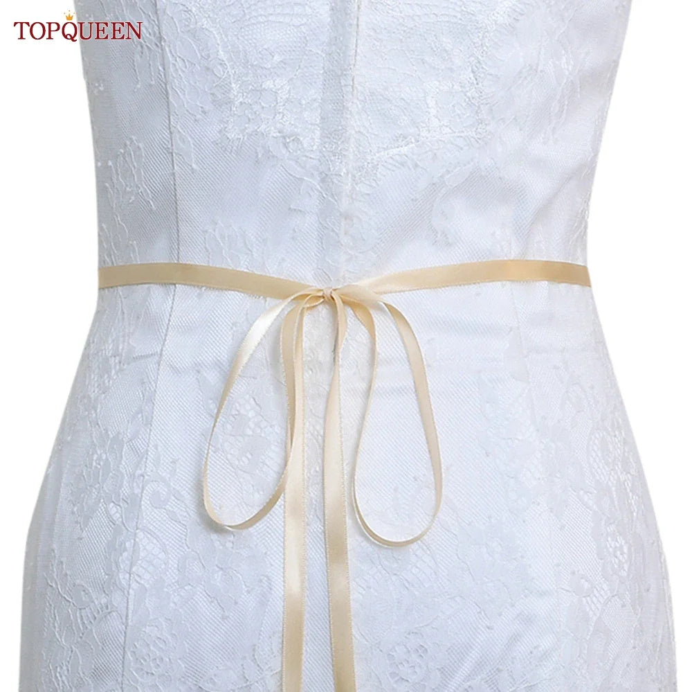 TOPQUEEN New Style Bridal Belt Silver Fancy Rhinestone Women Wedding Dress Accessories Satin Ribbon Belt S51 Champagne ribbon