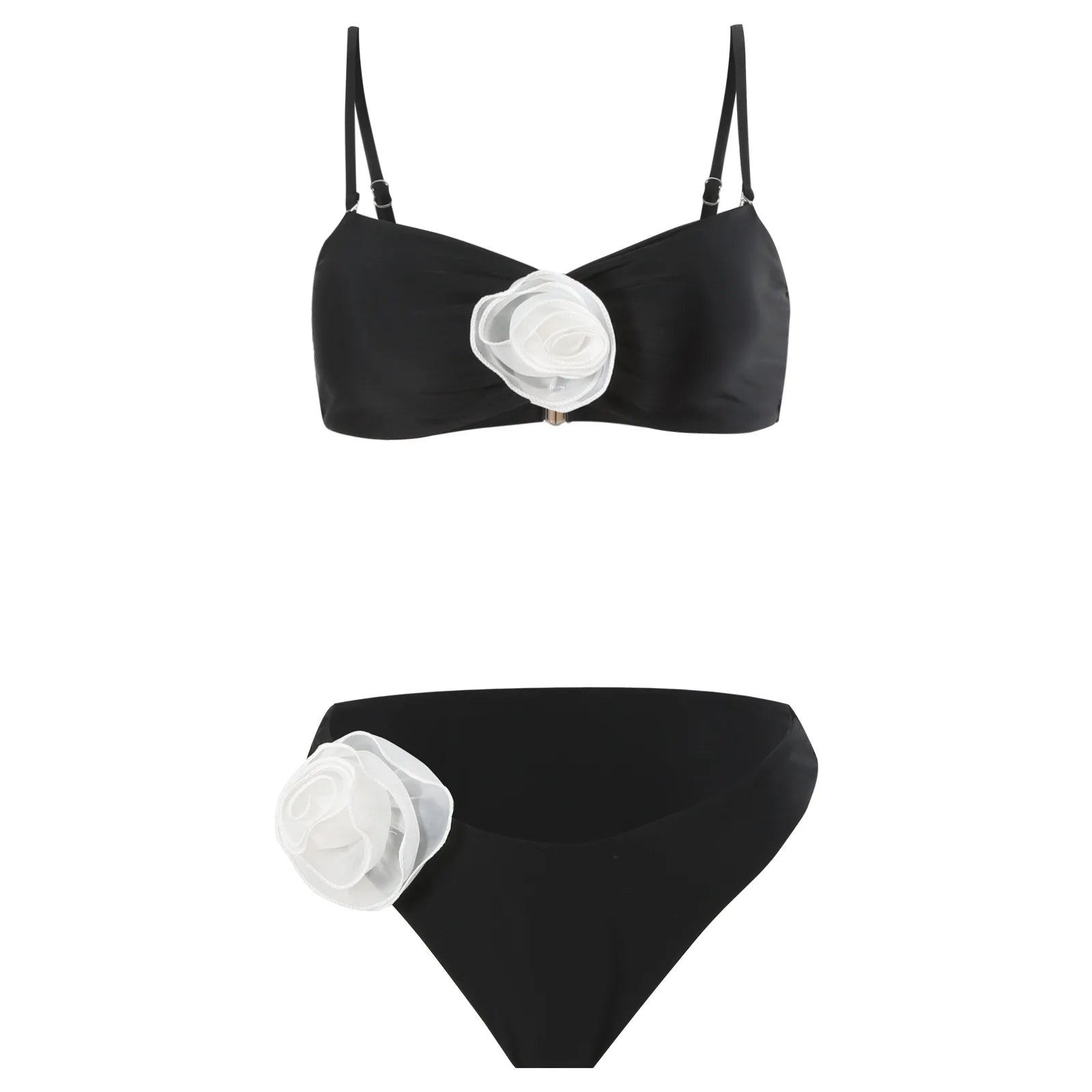 Sexy Women Swimsuit Lace Up Bikini Micro Bikinis Set Female Swimwear 3D Floral Bathing Suit Thong Biquini Swimming Suits black