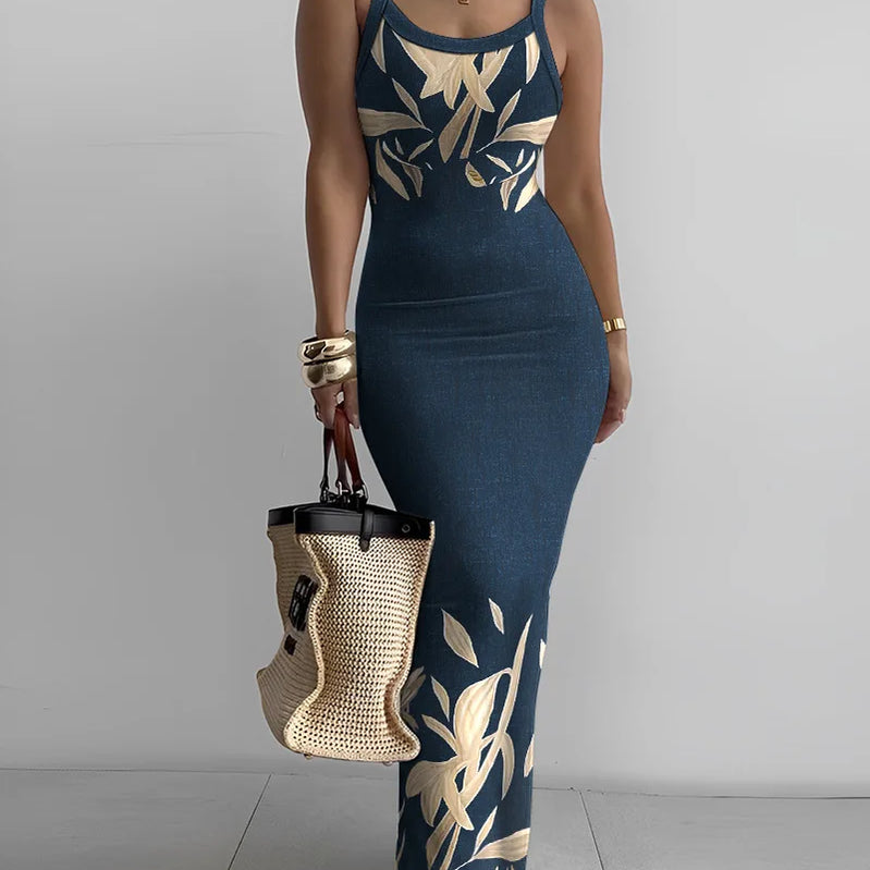 CM.YAYA Summer Women Sleeveless Strap O-neck Sexy 2024 Summer Long Evening Dress Knit Ribbon Night Club Party Maxi Dresses as picture 23