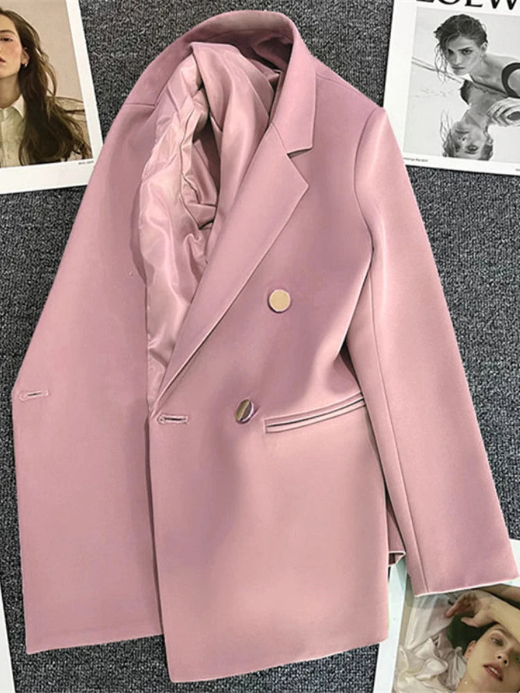 Women's Suit Coat Elegant Sports Casual Blazer Korean Fashion Luxury Jacket Spring Autumn Solid Color Ladies Clothing Pink
