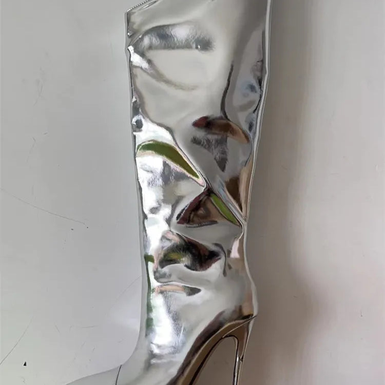 Thigh High Boots Candy Color Mirror Leather Women Knee High Boots High Heels Stilettos Runway Shoes for Women High Heel Boots