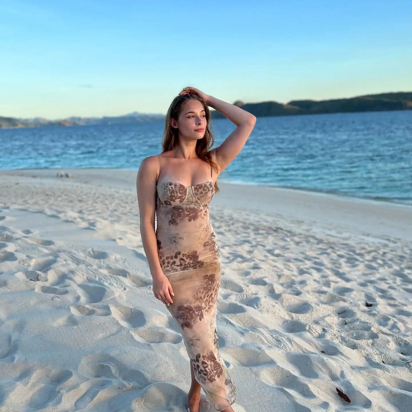 Mesh Print Long Dress with Chest Padded Sexy Back Lace Up Vacays Party Going Out Outfits Summer Dress Women