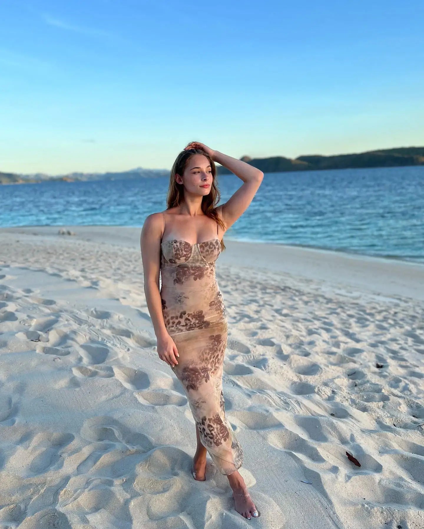 Mesh Print Long Dress with Chest Padded Sexy Back Lace Up Vacays Party Going Out Outfits Summer Dress Women